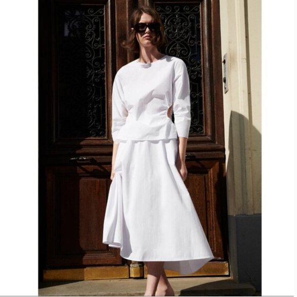 Zara Dresses & Skirts - Zara white Poplin high waisted Midi Skirt Size L NEW WITH TAG!